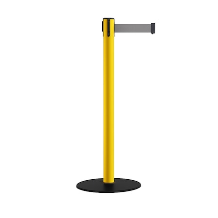 Montour Line Stanchion Belt Barrier Yellow Post Low Base 13ft. Light Grey Belt S400-YW-LGY-130